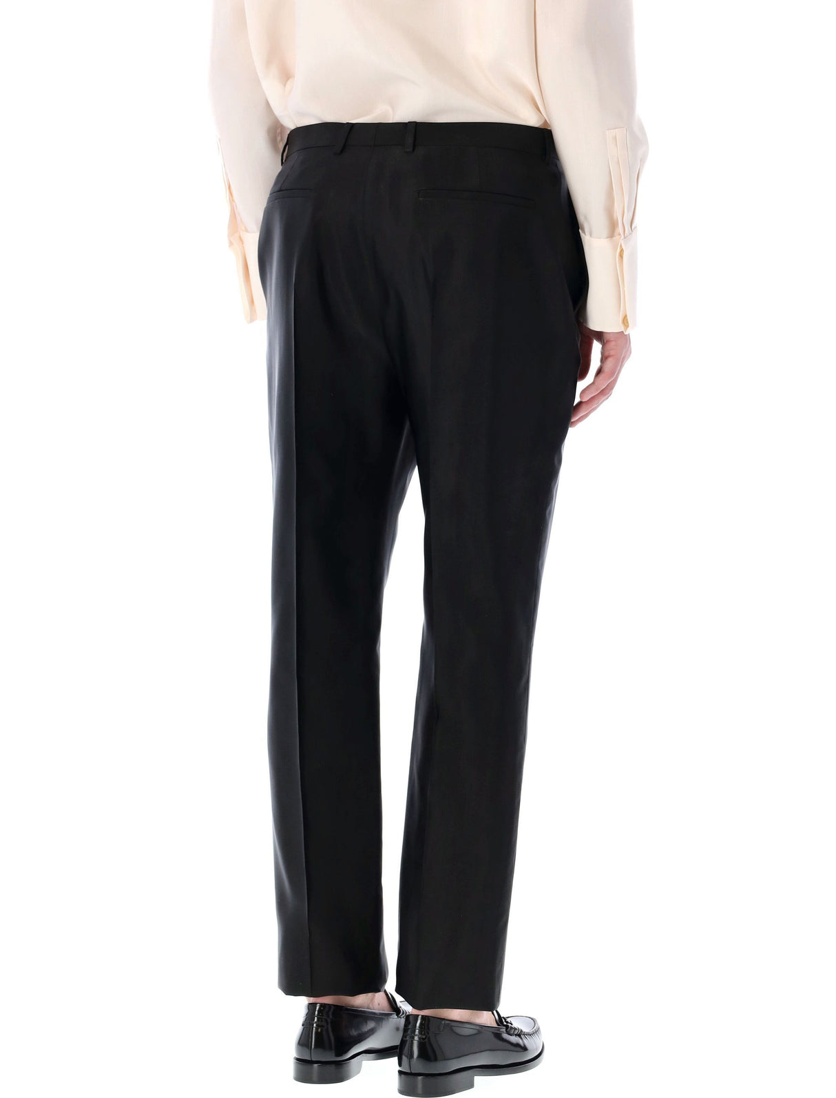 SAINT LAURENT Men's High Waisted Black Faille Pants for SS24