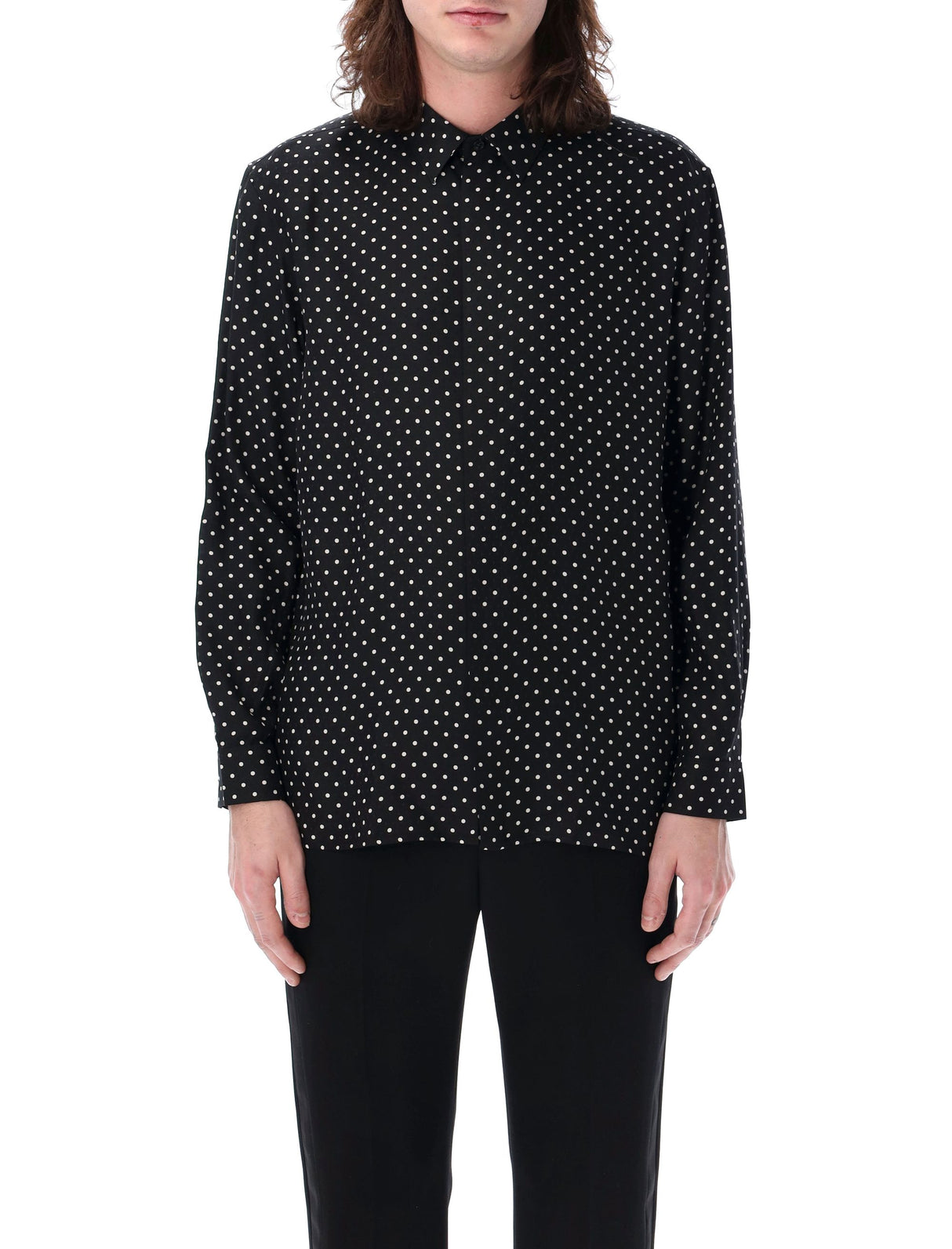 SAINT LAURENT Shiny and Matte Silk Dotted Shirt for Men - SS24 Collection
