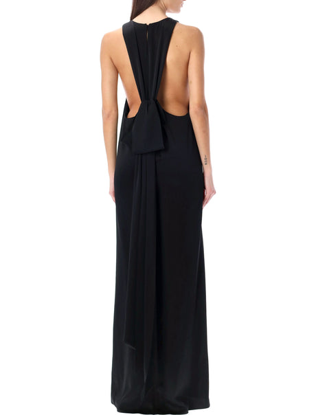 SAINT LAURENT Black Satin Back-Tie Long Dress for Women - SS24 Collection