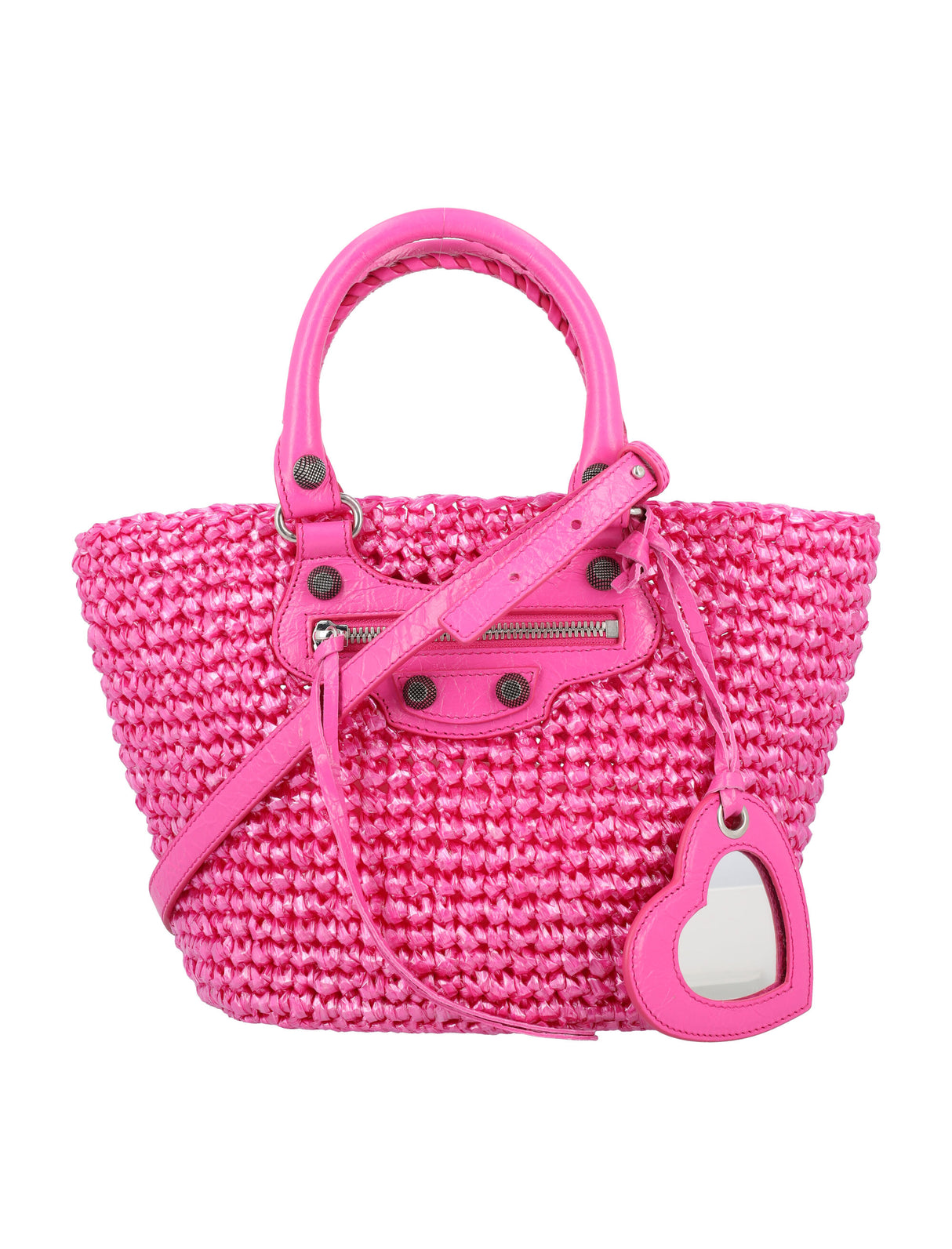 BALENCIAGA Chic Mini Pink Tote with Heart Mirror & Braided Handles