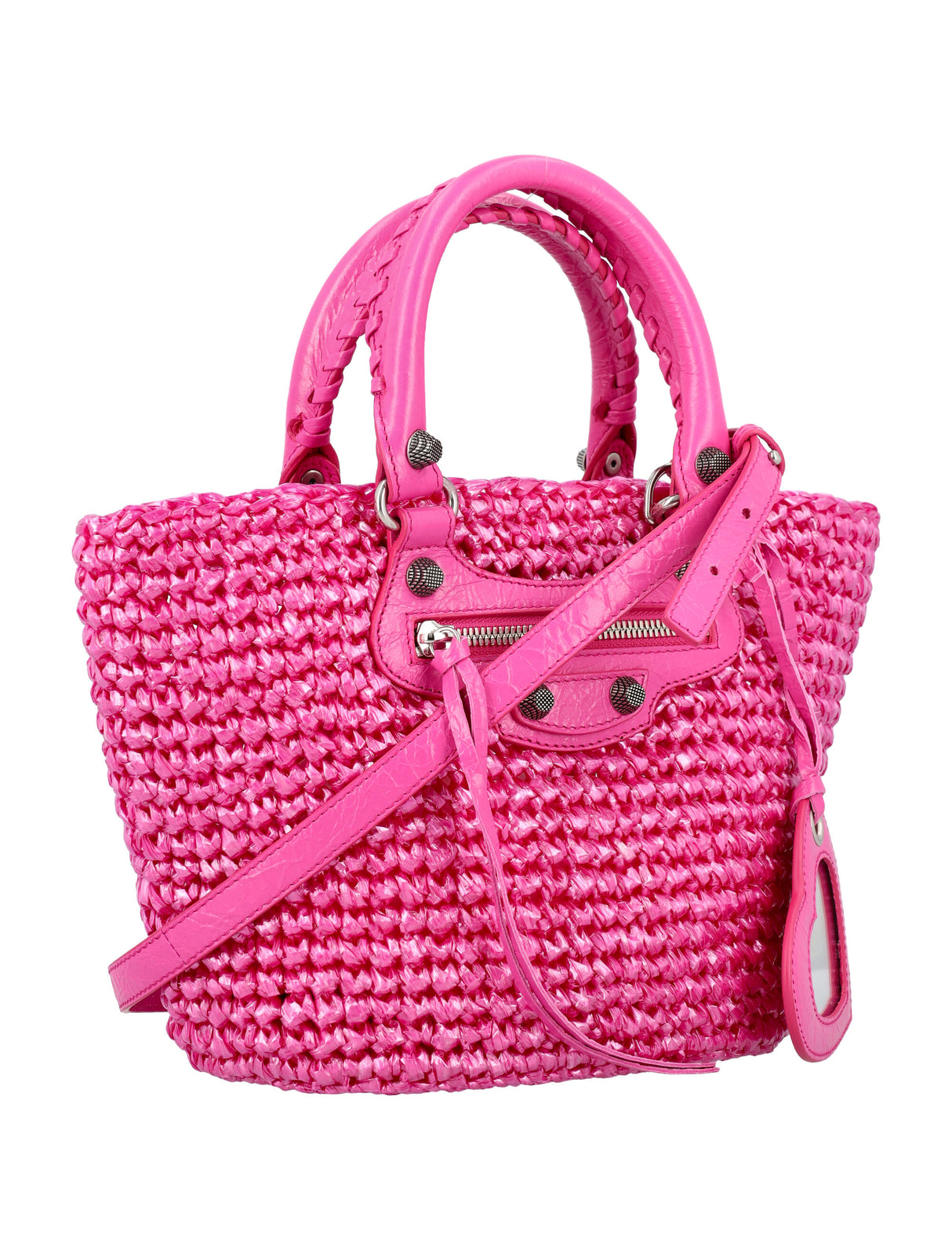 BALENCIAGA Chic Mini Pink Tote with Heart Mirror & Braided Handles