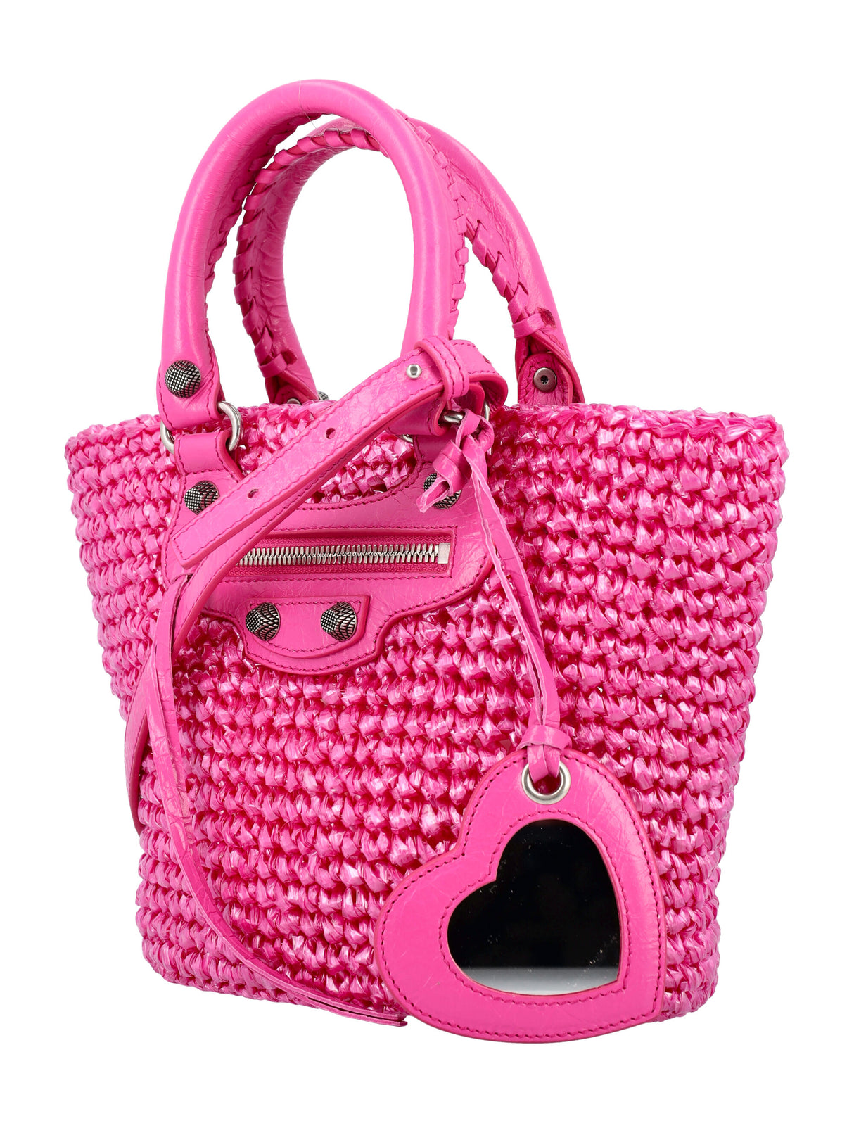 BALENCIAGA Chic Mini Pink Tote with Heart Mirror & Braided Handles