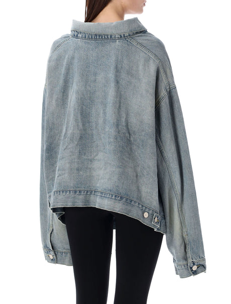 BALENCIAGA Feminine Blue Denim Jacket with Off-Shoulder Design for Women