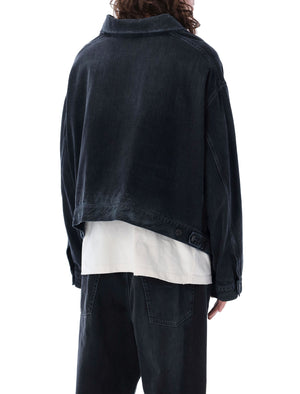 BALENCIAGA Men's Off-Shoulder Black Denim Jacket for SS24