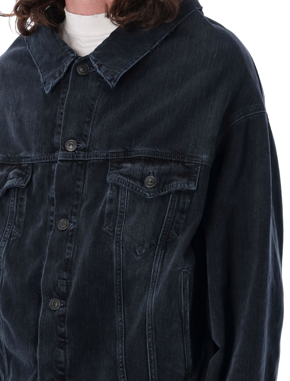 BALENCIAGA Men's Off-Shoulder Black Denim Jacket for SS24