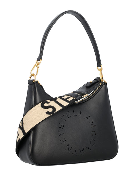 STELLA MCCARTNEY Mini Black Vegan Leather Shoulder Bag with Medallion Logo and Crossbody Strap