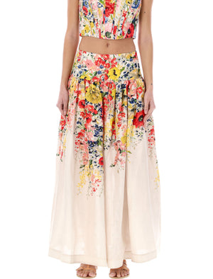 قطعة تنورة أليت ميدي بتصميم زهور على خلفية بيضاء للنساء - مجموعة الصيف 24