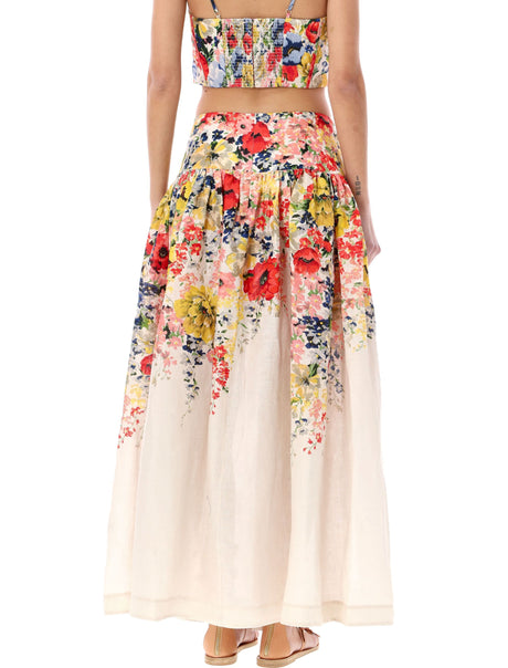 قطعة تنورة أليت ميدي بتصميم زهور على خلفية بيضاء للنساء - مجموعة الصيف 24
