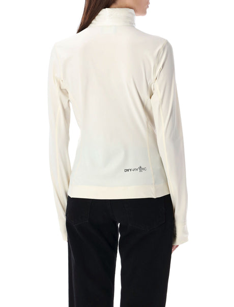女性用白色拉鍊針織開衫 - 加厚款、尼龍袖、印有商標