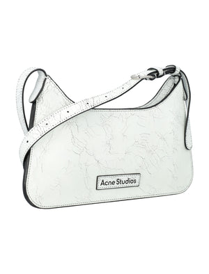 ACNE STUDIOS Mini Cracked Leather Shoulder Handbag with Decorative Mirror - White