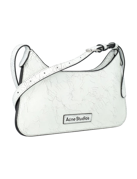 ACNE STUDIOS Mini Cracked Leather Shoulder Handbag with Decorative Mirror - White