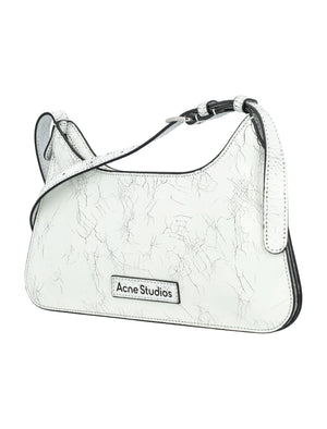 ACNE STUDIOS Mini Cracked Leather Shoulder Handbag with Decorative Mirror - White