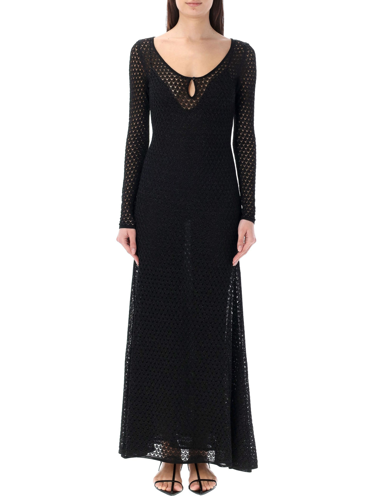فستان لوركس بياقة دائرية وأكمام طويلة - أسود