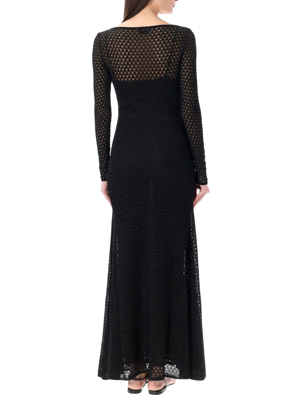 TOM FORD Long Sleeve Scoop Neck Lurex Dress - Black