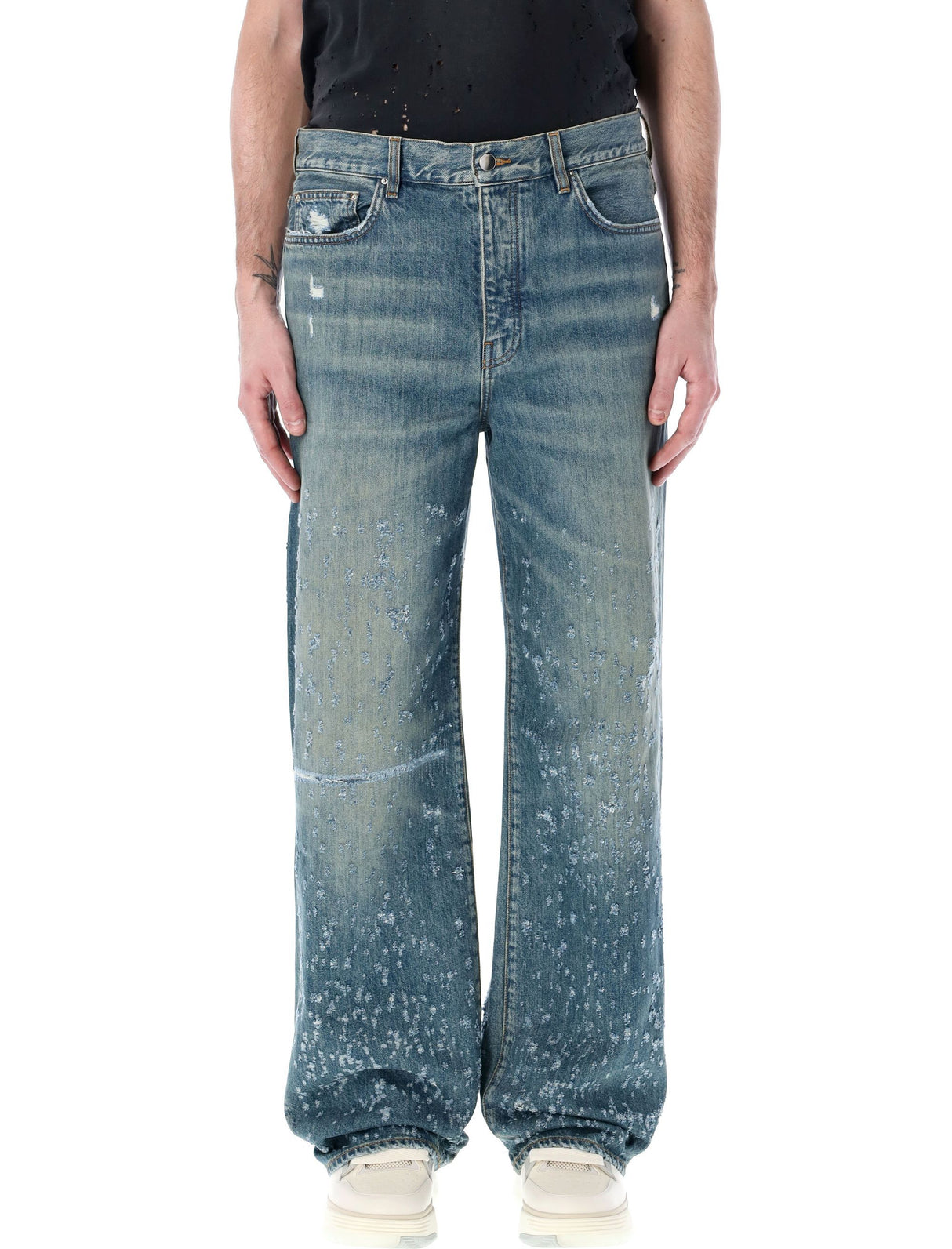 Men's Shotgun Baggie Jeans - Distressed Cotton, Crafted Indigo