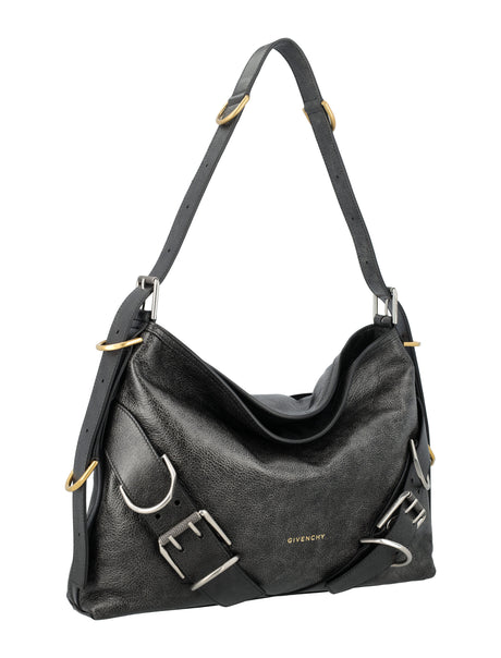 GIVENCHY Medium Voyou Tumbled Calfskin Leather Handbag with Adjustable Strap and Metal Accents