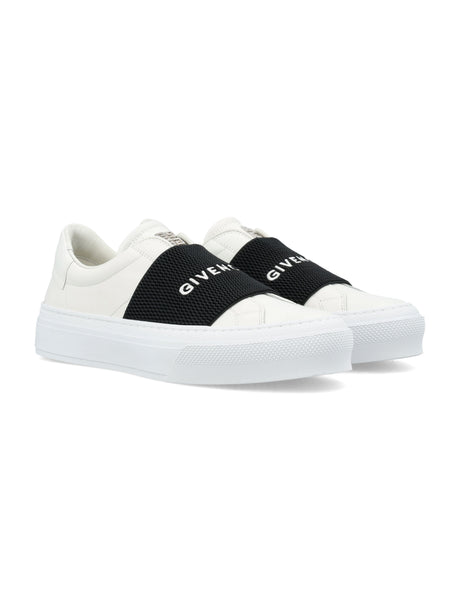 GIVENCHY City Sport Elastic Sneaker in White and Black - Low Top, 4G Metal Detail, Women's Shoes