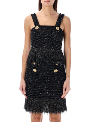 BALMAIN Shimmering Black Tweed Strappy Top - Women's Short and Tight Fit