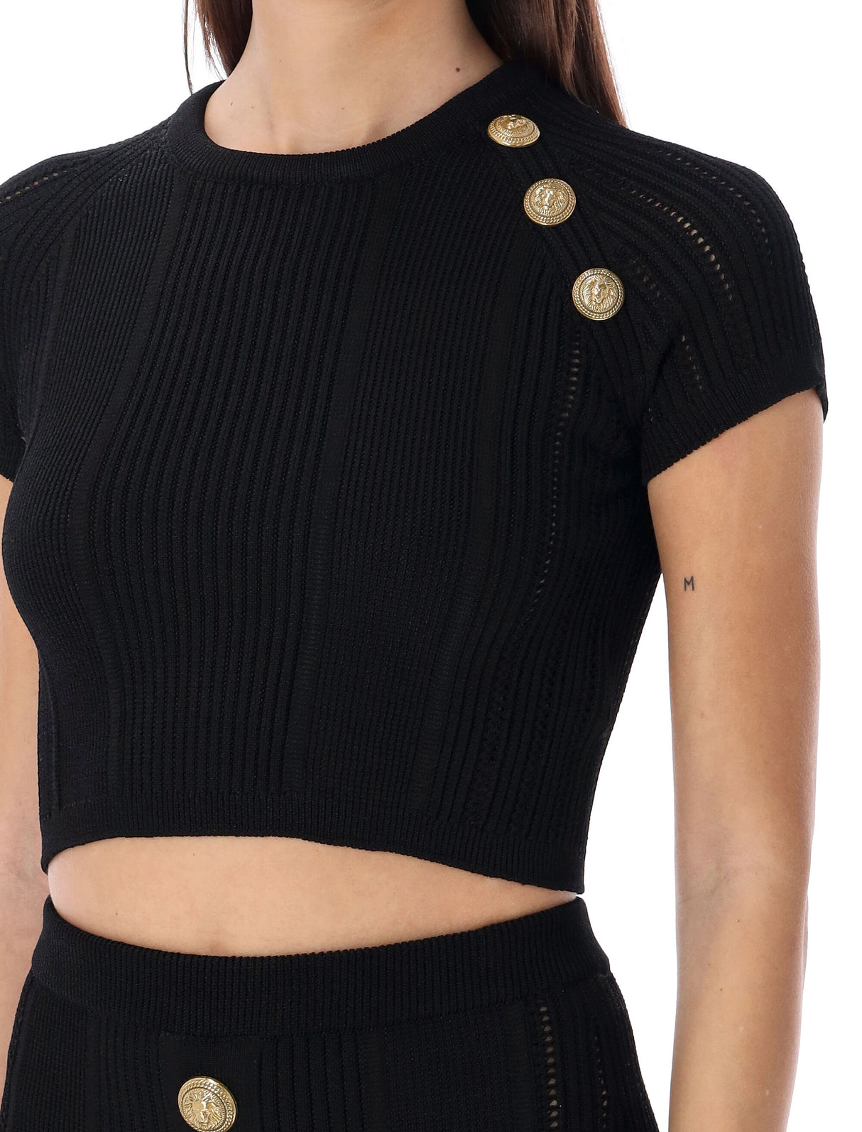 BALMAIN Gold Button Knit Cropped Top for Women - Perfect for Summer 2024