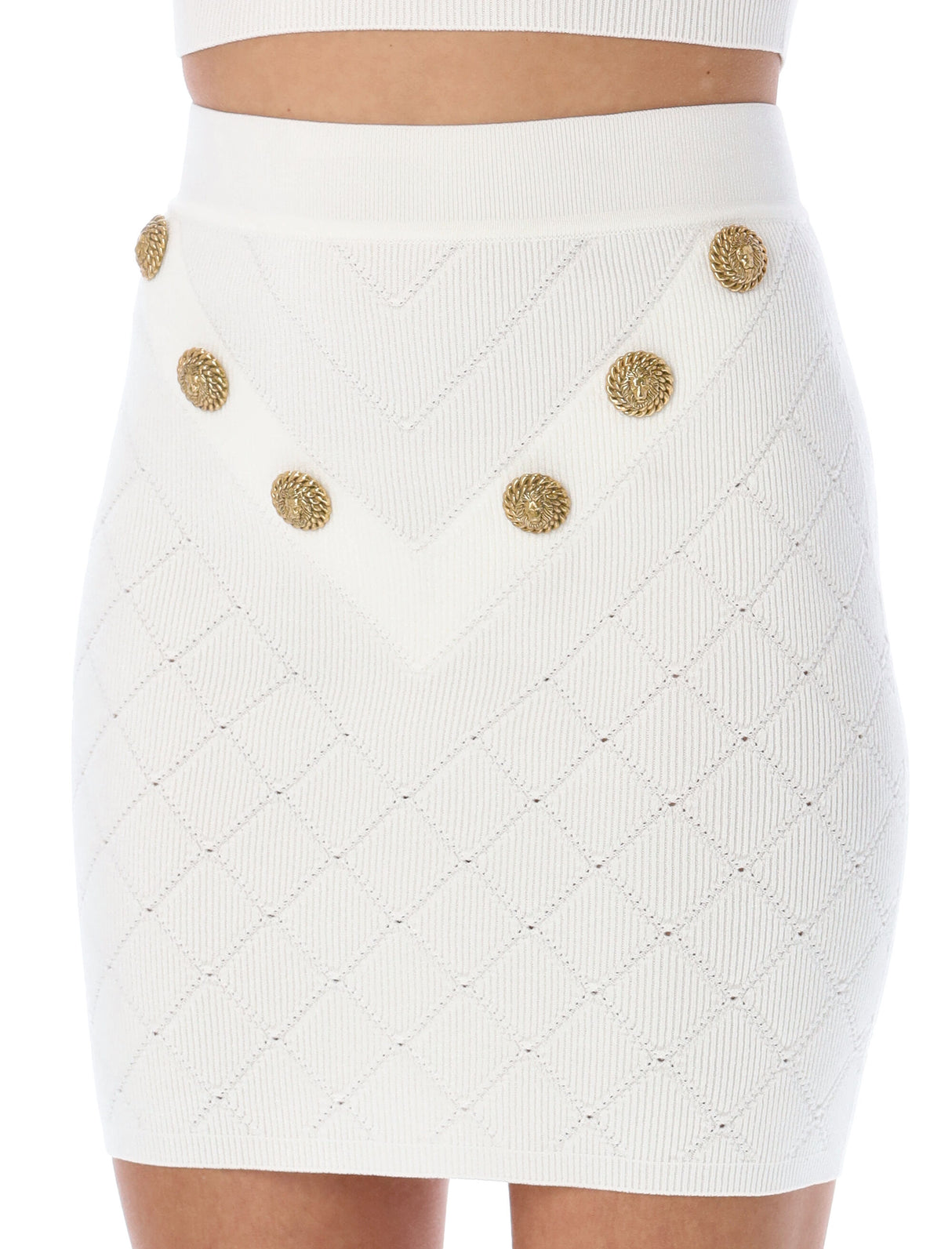 White 6-Button Knit Skirt for Women by BALMAIN