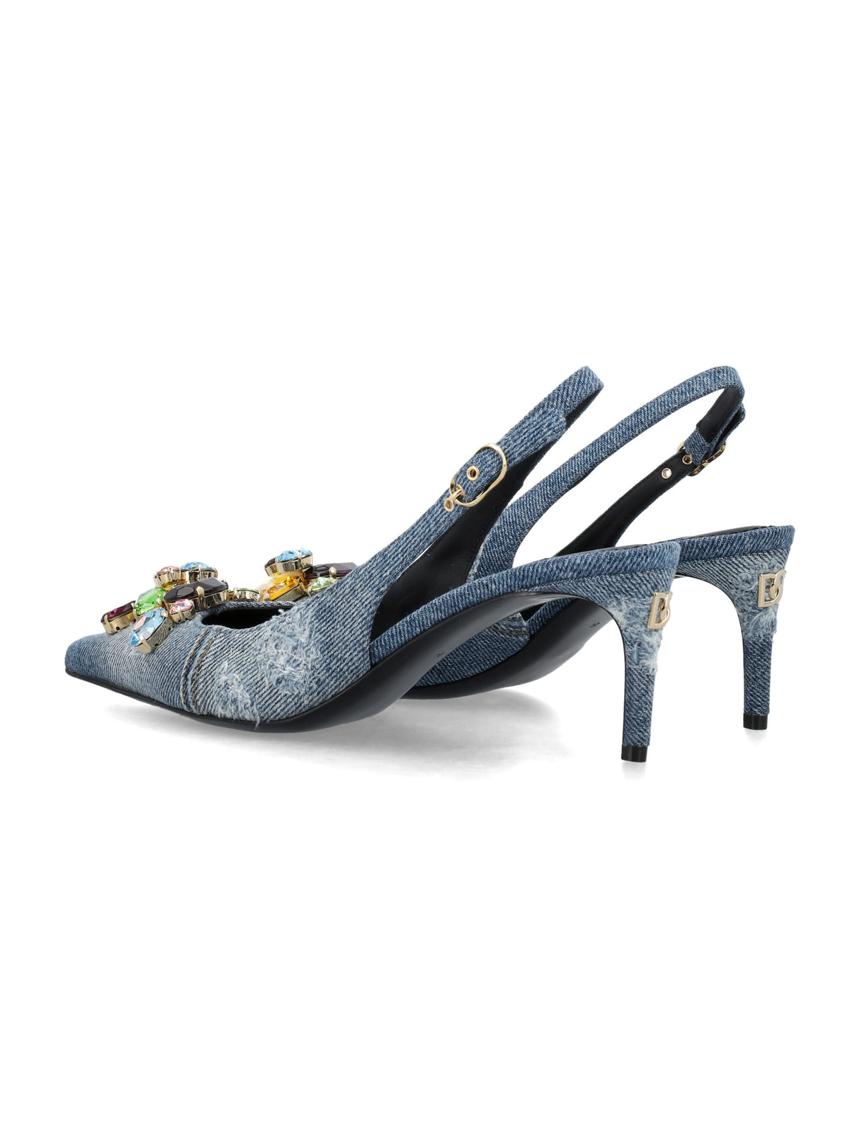 DOLCE & GABBANA Slingback Patchwork Denim with Gemstone Pumps for Women