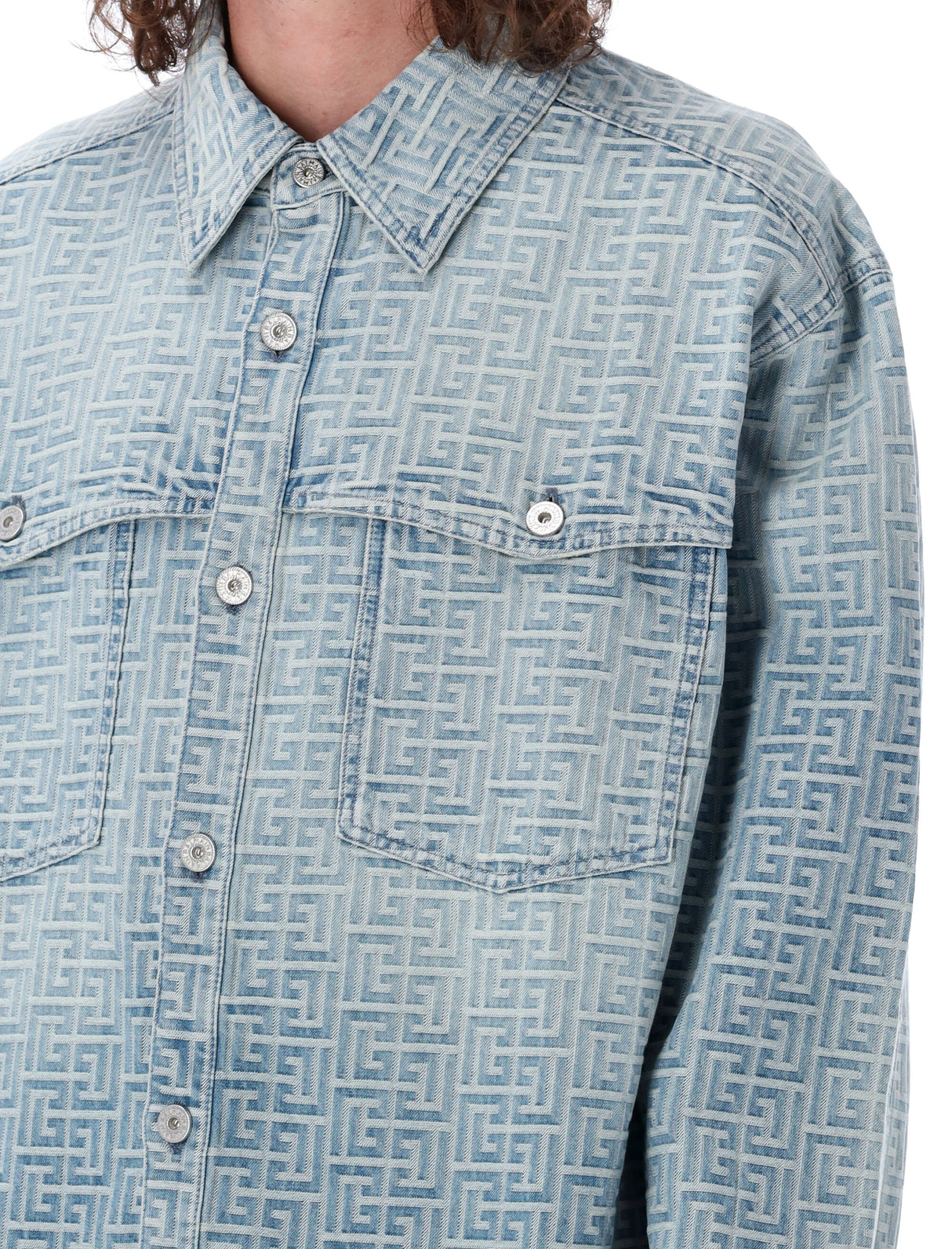 BALMAIN Classic Denim Monogram Shirt for Men - SS24 Collection