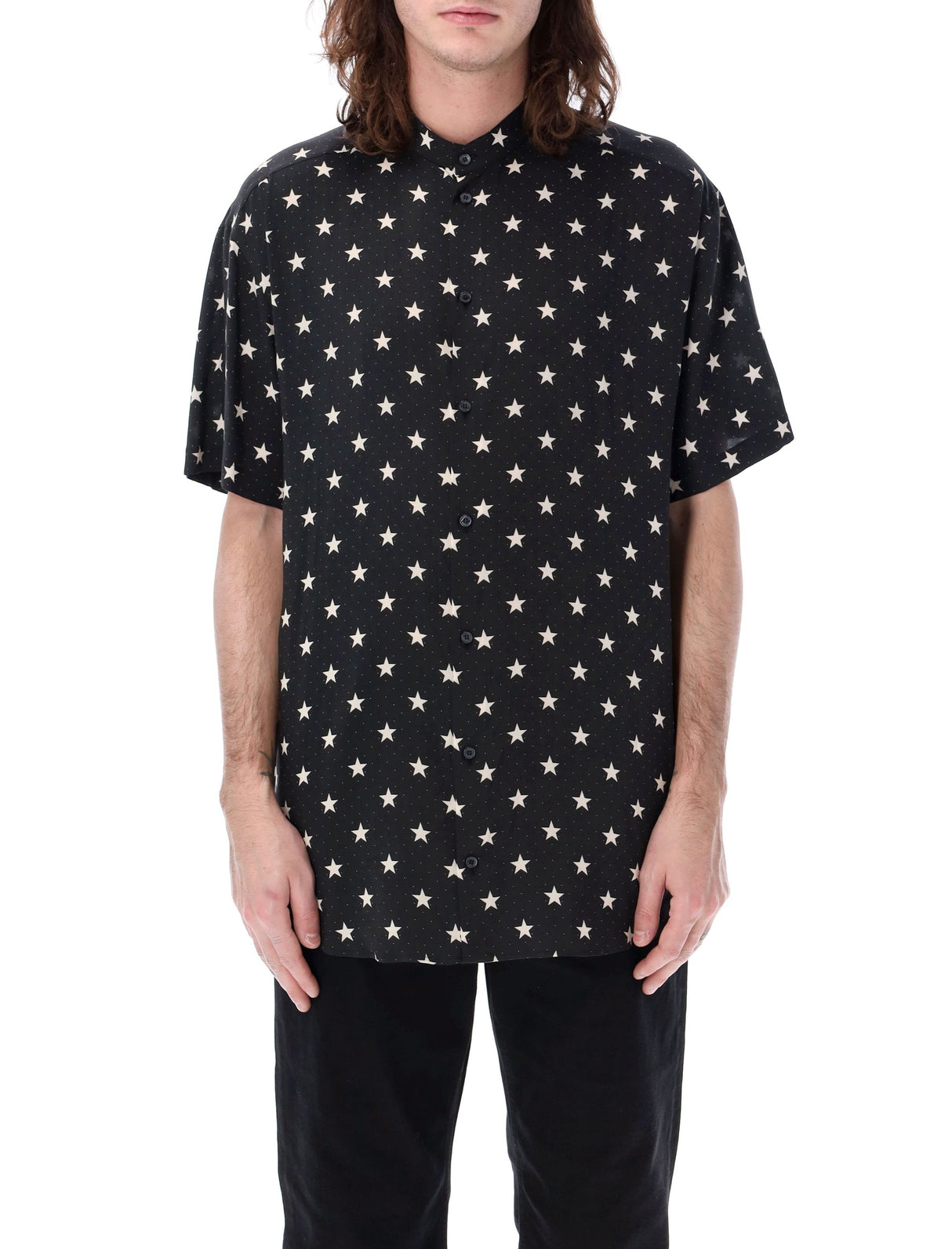 BALMAIN Men's Star Print Shirt - Black