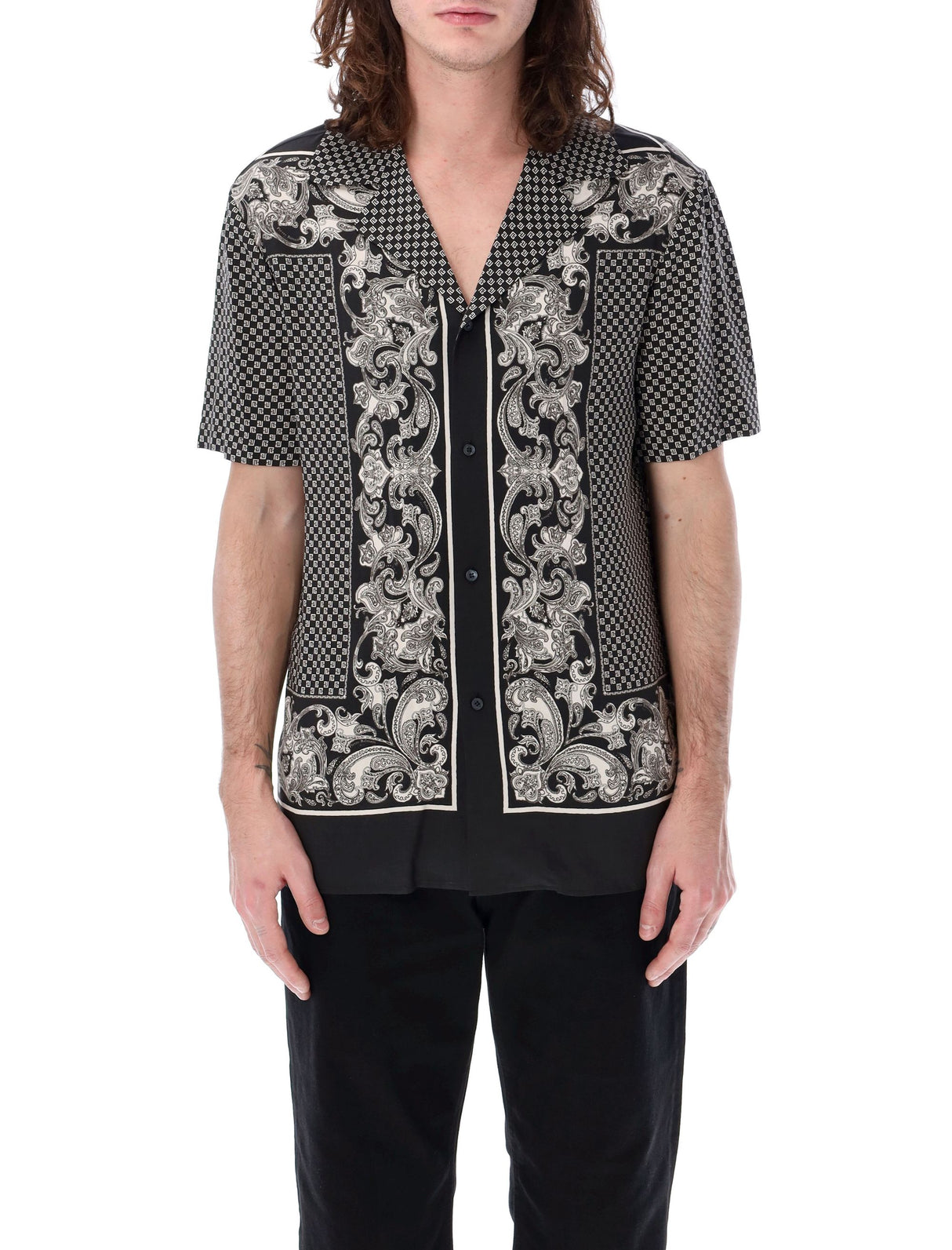 Paisley and Monogram Bowling Shirt for Men in Black and White
