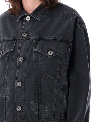 BALMAIN Worn-Effect Denim Jacket in Faded Black for Men - SS24