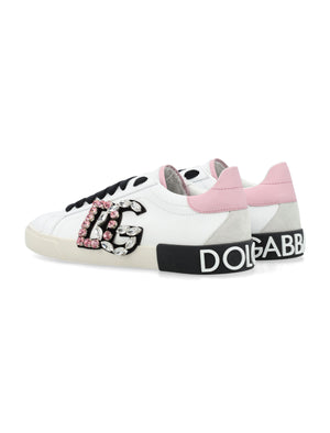 DOLCE & GABBANA PORTOFINO VINTAGE Low-Top Sneakers with Foiled Heel Cup for Women