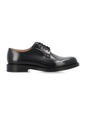 CHURCH'S Men's Black Leather Derby Dress Shoes with Lace-Up Fastening and Double-Sole