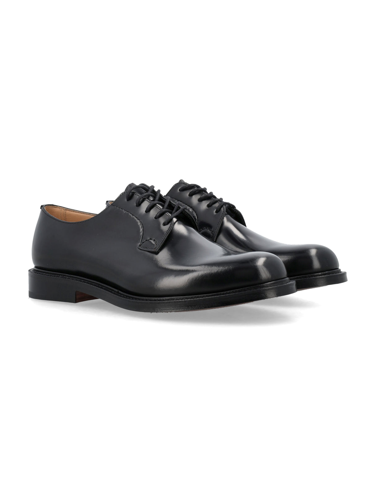 CHURCH'S Men's Black Leather Derby Dress Shoes with Lace-Up Fastening and Double-Sole