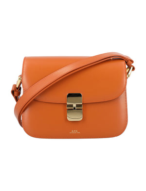 A.P.C. Grace Small Trapezoidal Leather Handbag with Goldtone Accents - Cinnamon Brown