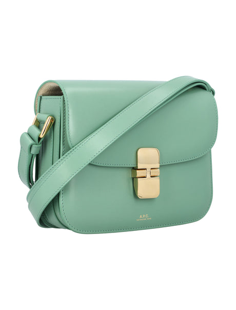 A.P.C. Chic Jade Green Leather Mini Handbag with Goldtone Details and Adjustable Strap