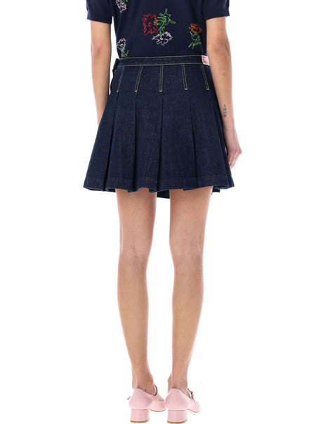 KENZO Pleated Mini Denim Skirt for Women - Dark Wash Cotton SS24