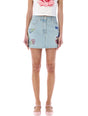 Floral Denim Mini Skirt for Women in Stone Washed Blue by Kenzo