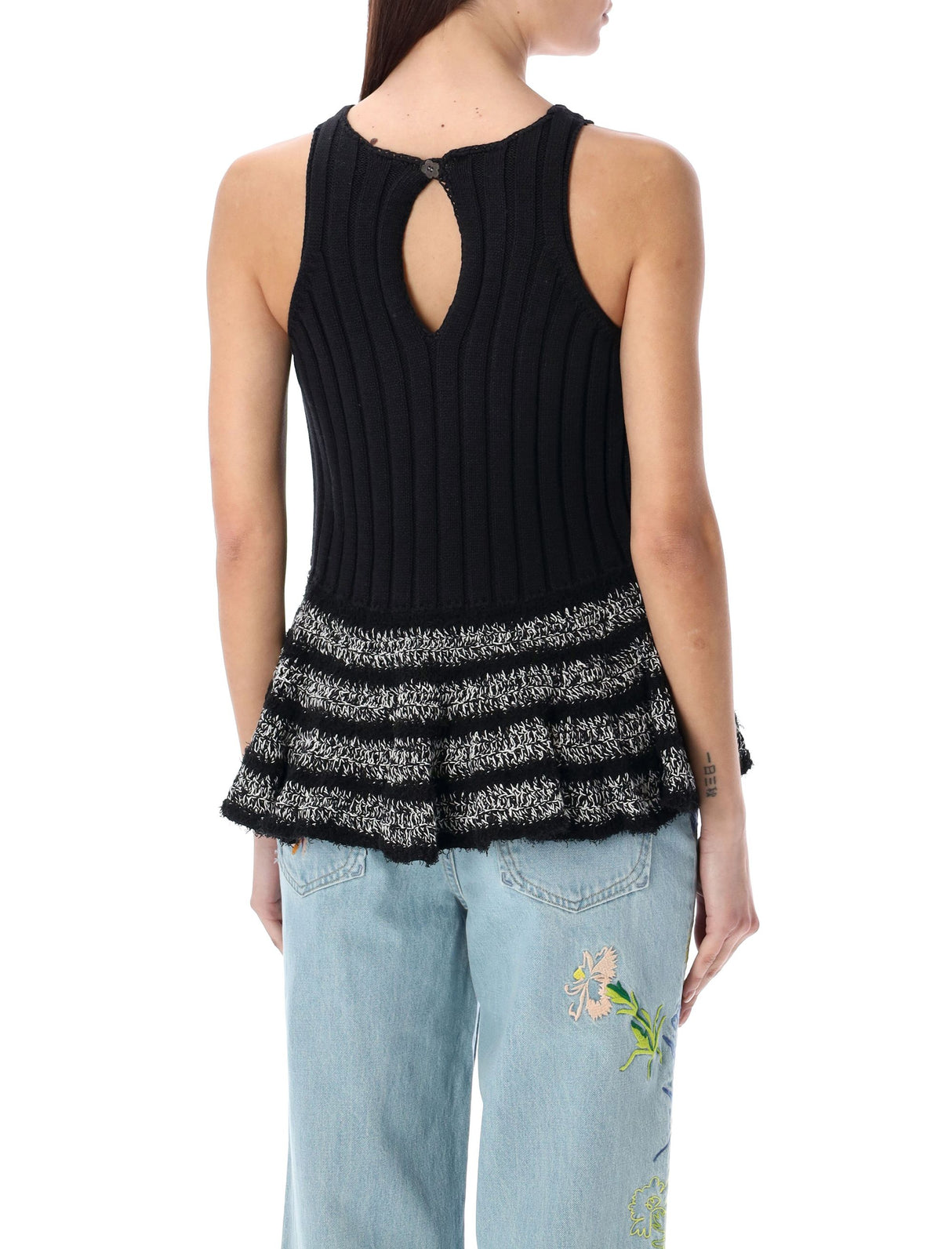 KENZO Crochet Tank Top for Women - Black Cotton Blend, Flounced Hem