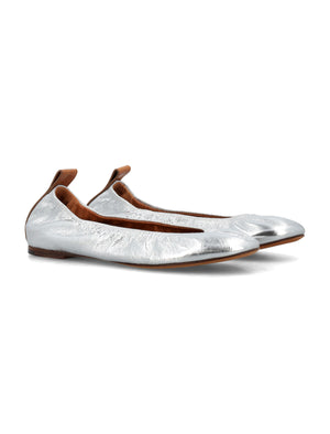 LANVIN Metallic Leather The Ballerina Flat - Round Toe Women's Shoes