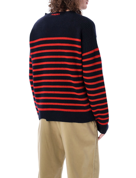 MARNI Navy and Red Striped Fisherman Jumper for Men