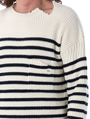 MARNI Navy and Ecru Striped Fisherman Jumper for Men