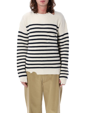 MARNI Navy and Ecru Striped Fisherman Jumper for Men