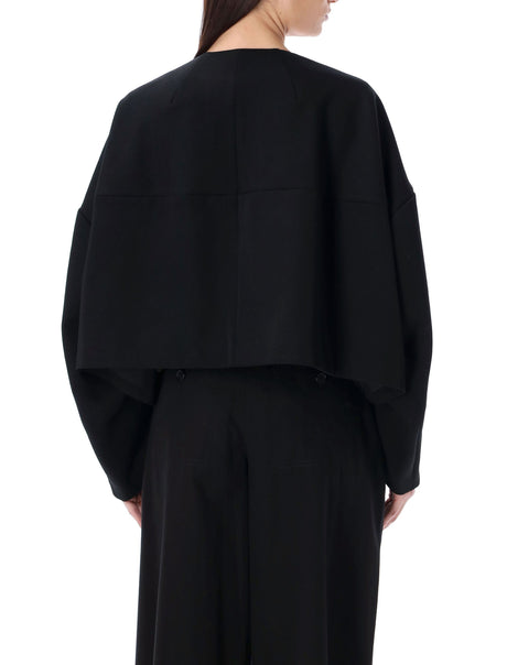 獨特設計的黑色羊毛短外套