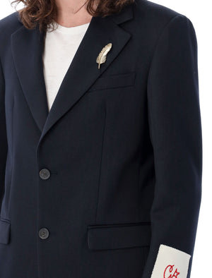 GOLDEN GOOSE Navy Single Breast Blazer for Men with Golden Feather Pin and G Logo Patch
