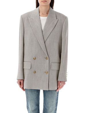 GOLDEN GOOSE Double Breasted Herringbone Blazer for Women in Dark Olive and White