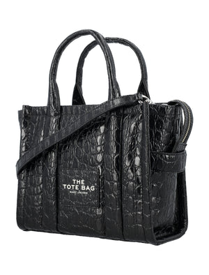 Black Croc-Embossed Leather Tote Handbag for Women by Designer Marc Jacobs
