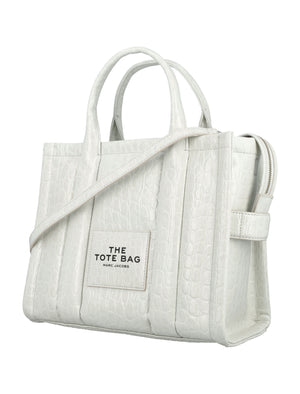 MARC JACOBS White Croc-Embossed Medium Leather Tote Handbag with Adjustable Strap