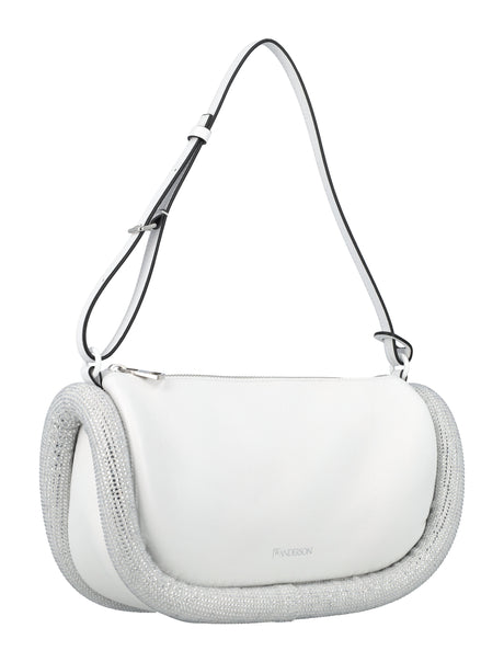 White Bumper-15 Leather Crystal Shoulder Handbag