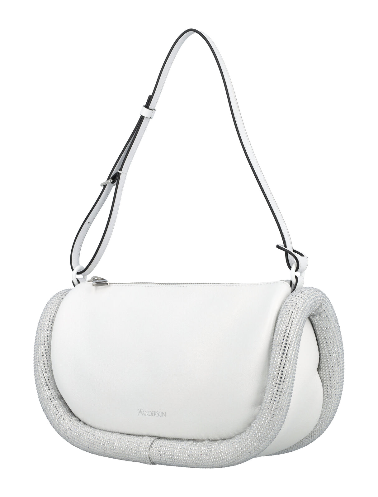 White Bumper-15 Leather Crystal Shoulder Handbag