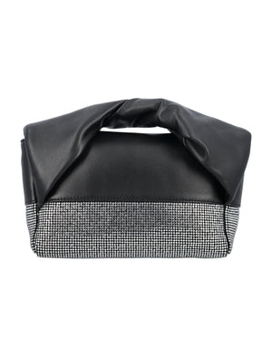 JW ANDERSON Black Leather Medium Twister Bag with Crystals - Versatile Shoulder & Crossbody Bag, Embossed and Embellished, 17x29x5 cm