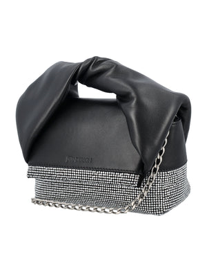 JW ANDERSON Mini Twister Crystal-Embellished Leather Handbag with Silver Chain - Black